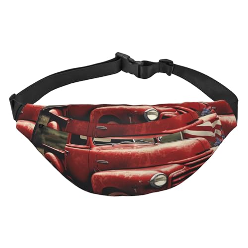 Bauchtasche für Herren und Damen, Patriotische alte rote Truck-Gürteltasche, modische Hüfttasche, Umhängetasche, Hüfttasche mit verstellbarem Riemen, wasserdichte Brusttasche für Reisen, Wandern, Bauchtasche für Herren und Damen, Patriotische alte rote Truck-Gürteltasche, modische Hüfttasche, Umhängetasche, Hüfttasche mit verstellbarem Riemen, wasserdichte Brusttasche für Reisen, Wandern, von FHEBNDS