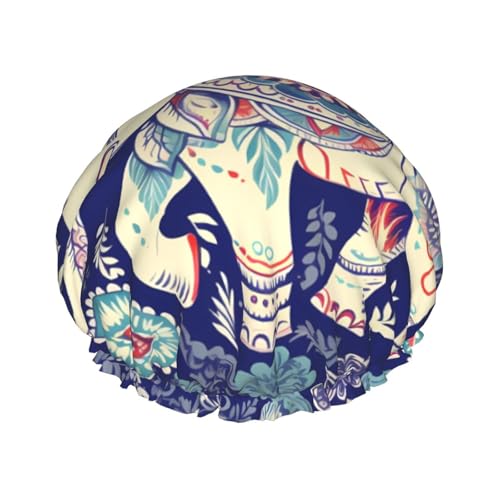 Boho-Elefanten-Duschhaube, wiederverwendbar, wasserdicht, Duschhaube für Damen und Herren, elastisches Band, Badehaarmütze, doppellagig, waschbar, Badekappe für alle Frisuren, reisefreundlich Boho-Elefanten-Duschhaube, wiederverwendbar, wasserdicht, Duschhaube für Damen und Herren, elastisches Band, Badehaarmütze, doppellagig, waschbar, Badekappe für alle Frisuren, reisefreundlich von FHEBNDS