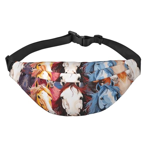 Bunte Cartoon-Pferde-Fanny-Tasche für Männer und Frauen, modische Hüfttasche, überall Crossbody-Tasche, Geldbörse, Hüfttasche mit verstellbarem Gurt, wasserdichte Brusttasche für Reisen, Wandern, von FHEBNDS
