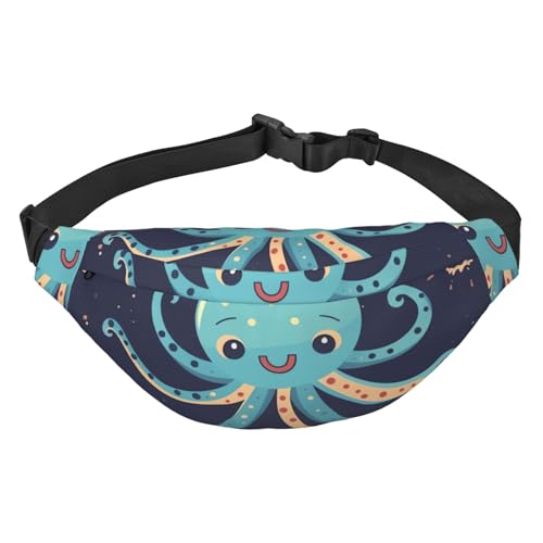 Cartoon-Oktopus-Fanny-Tasche für Männer und Frauen, modische Hüfttasche, überall Crossbody-Tasche, Geldbörse, Hüfttasche mit verstellbarem Riemen, wasserdichte Brusttasche für Reisen, Wandern, Sport, von FHEBNDS