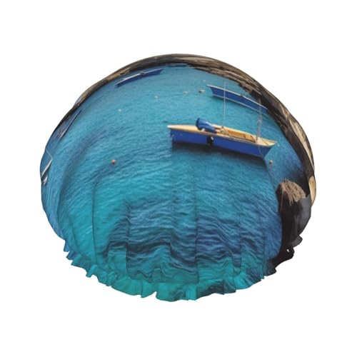 Coastal of Malta Duschhaube, wiederverwendbar, wasserdicht, Duschhaube für Damen und Herren, elastisches Band, Badehaarmütze, doppellagig, waschbar, Badekappe für alle Frisuren, reisefreundlich von FHEBNDS