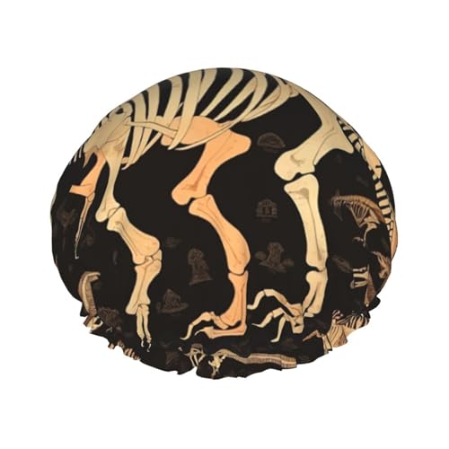 Dinosaurier-Skelett-Druck-Duschhaube, wiederverwendbar, wasserdicht, Duschhaube für Damen und Herren, elastisches Band, Badehaarmütze, doppellagig, waschbar, Badekappe für alle Frisuren von FHEBNDS