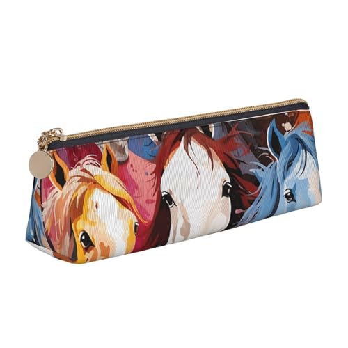 FHEBNDS Bunte Make-up-Tasche mit Cartoon-Pferden, großes Federmäppchen, ästhetisches Federmäppchen, Münztasche, Leder-Kosmetiktasche mit Reißverschluss, Büro-Organizer, Reiseutensilien von FHEBNDS