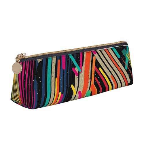 FHEBNDS Gestreifte abstrakte bunte Make-up-Tasche für Damen und Herren, großes Federmäppchen, ästhetisches Federmäppchen, Münztasche, Leder-Kosmetiktasche mit Reißverschluss, Büro-Organizer von FHEBNDS