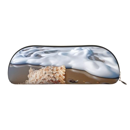 FHEBNDS Große Make-up-Tasche mit Meeres- und Muschel-Design für Damen und Herren, ästhetisches Federmäppchen, Münztasche, Leder-Kosmetiktasche mit Reißverschluss, Büro-Organizer, Reiseutensilien, Gold von FHEBNDS