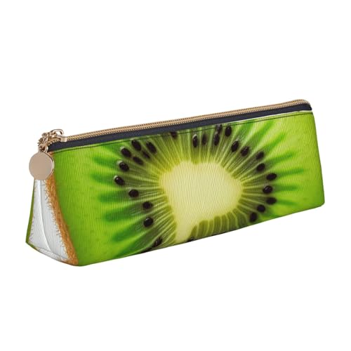 FHEBNDS Kiwi Slice Make-up-Tasche für Damen und Herren, großes Federmäppchen, ästhetisches Federmäppchen, Münztasche, Leder-Kosmetiktasche mit Reißverschluss, Büro-Organizer, Reiseutensilien von FHEBNDS