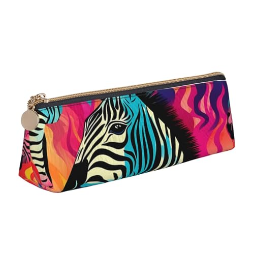 FHEBNDS Kosmetiktasche mit farbigem Zebramuster für Damen und Herren, großes Federmäppchen, ästhetisches Federmäppchen, Münztasche, Leder-Kosmetiktasche mit Reißverschluss, Büro-Organizer von FHEBNDS