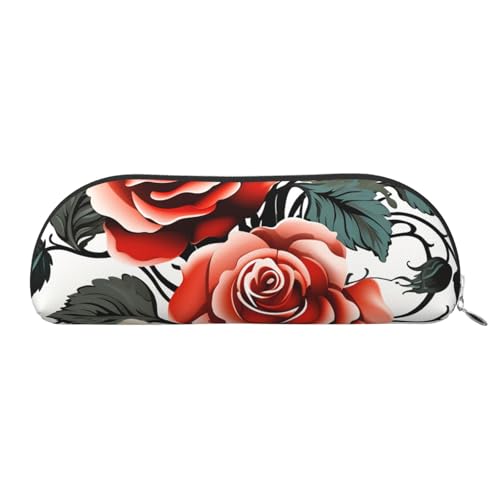 FHEBNDS Make-up-Tasche mit Blumenmuster, Rose, Efeu mit Blättern, für Damen und Herren, großes Federmäppchen, ästhetisches Federmäppchen, Münztasche, Leder-Kosmetiktasche mit Reißverschluss von FHEBNDS