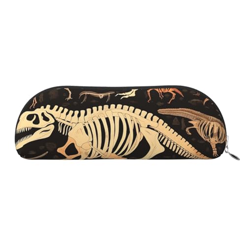 FHEBNDS Make-up-Tasche mit Dinosaurier-Skelett-Druck, großes Federmäppchen, ästhetisches Federmäppchen, Münztasche, Leder-Kosmetiktasche mit Reißverschluss, Büro-Organizer, Reiseutensilien, silber von FHEBNDS