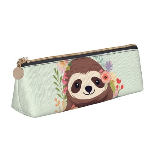 FHEBNDS Make-up-Tasche mit Faultier und Blumen, großes Federmäppchen, ästhetisches Federmäppchen, Münztasche, Leder-Kosmetiktasche mit Reißverschluss, Büro-Organizer, Reiseutensilien von FHEBNDS