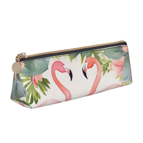 FHEBNDS Make-up-Tasche mit Flamingos und Blumen, großes Federmäppchen, ästhetisches Federmäppchen, Münztasche, Leder-Kosmetiktasche mit Reißverschluss, Büro-Organizer, Reiseutensilien von FHEBNDS