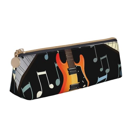 FHEBNDS Make-up-Tasche mit Gitarren- und Klaviermuster, großes Federmäppchen, ästhetisches Federmäppchen, Münztasche, Leder-Kosmetiktasche mit Reißverschluss, Büro-Organizer, Reiseutensilien von FHEBNDS