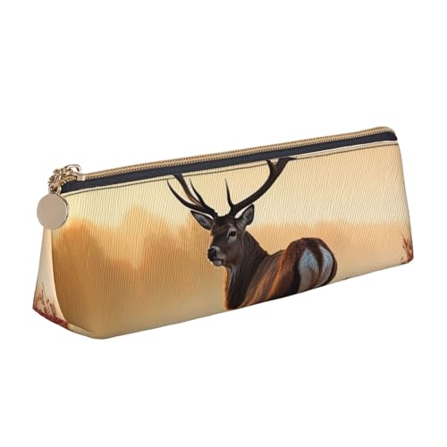 FHEBNDS Make-up-Tasche mit Hirsch-Motiv, großes Federmäppchen, ästhetisches Federmäppchen, Münztasche, Leder-Kosmetiktasche mit Reißverschluss, Büro-Organizer, Reiseutensilien von FHEBNDS