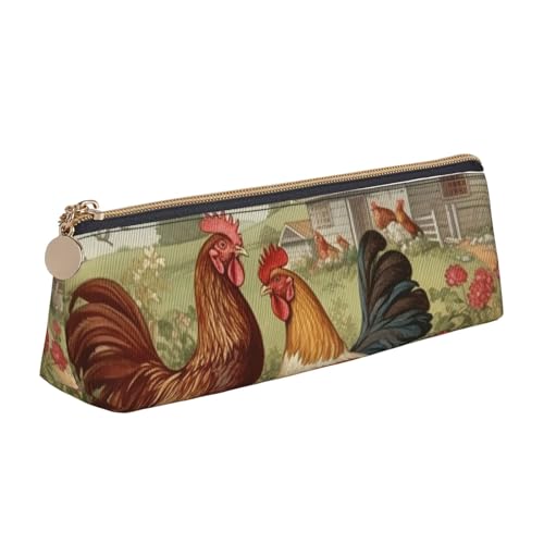 FHEBNDS Make-up-Tasche mit Hühnern und Bauernhof, großes Federmäppchen, ästhetisches Federmäppchen, Münztasche, Leder-Kosmetiktasche mit Reißverschluss, Büro-Organizer, Reiseutensilien von FHEBNDS