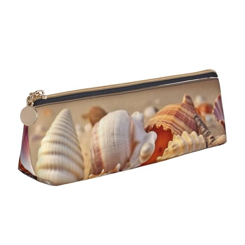 FHEBNDS Make-up-Tasche mit Muscheln am Sandstrand für Damen und Herren, großes Federmäppchen, ästhetisches Federmäppchen, Münztasche, Leder-Kosmetiktasche mit Reißverschluss, Büro-Organizer von FHEBNDS