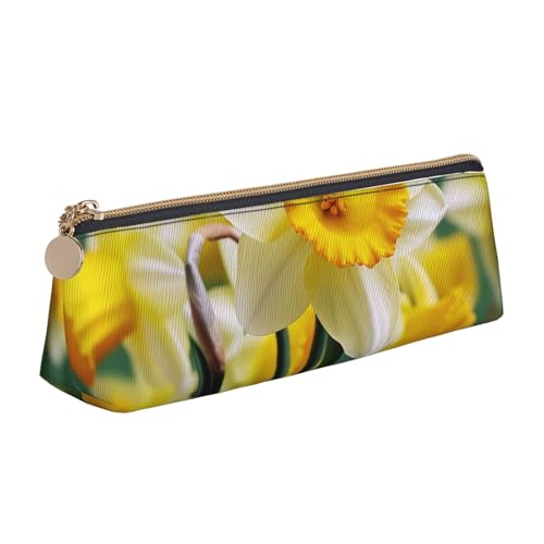 FHEBNDS Make-up-Tasche mit Narzissen-Blumenmotiv für Damen und Herren, großes Federmäppchen, ästhetisches Federmäppchen, Münztasche, Leder-Kosmetiktasche mit Reißverschluss, Büro-Organizer von FHEBNDS