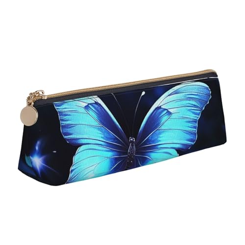 FHEBNDS Make-up-Tasche mit Schmetterlingen, groß, ästhetisches Federmäppchen, Münztasche, Leder-Kosmetiktasche mit Reißverschluss, Büro-Organizer, Reiseutensilien, Blau von FHEBNDS