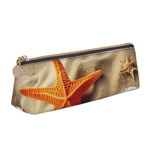 FHEBNDS Make-up-Tasche mit Seestern, großes Federmäppchen, ästhetisches Federmäppchen, Münztasche, Leder-Kosmetiktasche mit Reißverschluss, Büro-Organizer, Reiseutensilien von FHEBNDS