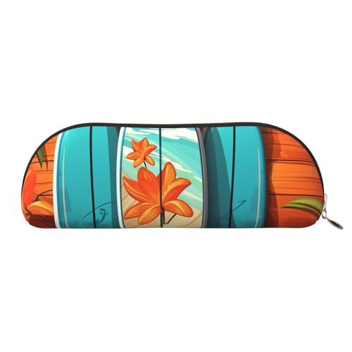 FHEBNDS Make-up-Tasche mit Surfbrett auf Holz, für Damen und Herren, großes Federmäppchen, ästhetisches Federmäppchen, Münztasche, Leder-Kosmetiktasche mit Reißverschluss, Büro-Organizer von FHEBNDS