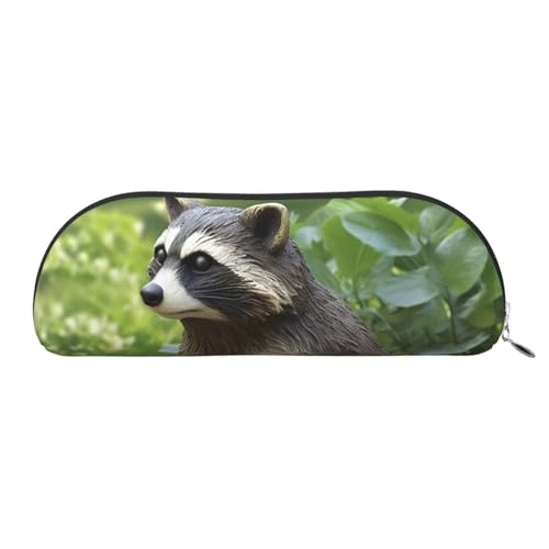 FHEBNDS Make-up-Tasche mit Waschbär-Statue, für Damen und Herren, großes Federmäppchen, ästhetisches Federmäppchen, Münztasche, Leder-Kosmetiktasche mit Reißverschluss, Büro-Organizer, Reiseutensilien von FHEBNDS