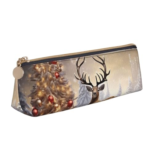 FHEBNDS Make-up-Tasche mit Weihnachtsbaum und Rentier, großes Federmäppchen, ästhetisches Federmäppchen, Münztasche, Leder-Kosmetiktasche mit Reißverschluss, Büro-Organizer, Reiseutensilien von FHEBNDS