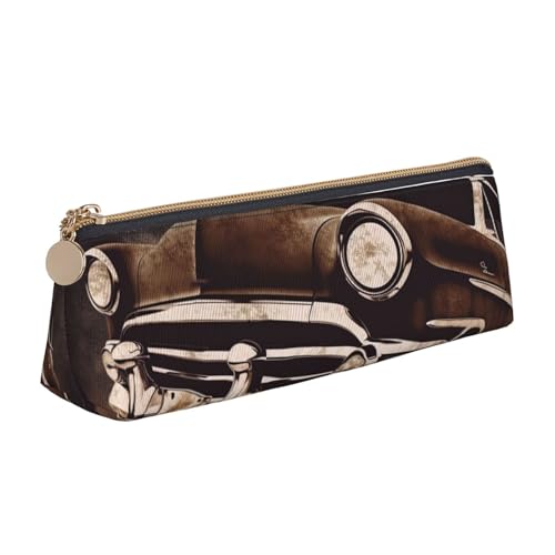 FHEBNDS Make-up-Tasche mit amerikanischem Auto in Braun, für Damen und Herren, großes Federmäppchen, ästhetisches Federmäppchen, Münztasche, Leder-Kosmetiktasche mit Reißverschluss, Büro-Organizer von FHEBNDS