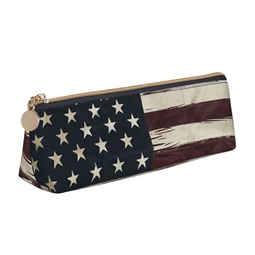 FHEBNDS Make-up-Tasche mit amerikanischer Flagge, großes Federmäppchen, ästhetisches Federmäppchen, Münztasche, Leder-Kosmetiktasche mit Reißverschluss, Büro-Organizer, Reiseutensilien von FHEBNDS