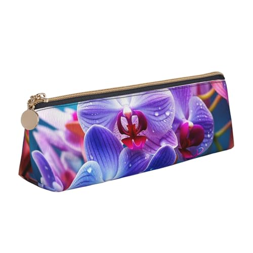 FHEBNDS Make-up-Tasche mit buntem Orchideen-Blumenmotiv für Damen und Herren, großes Federmäppchen, ästhetisches Federmäppchen, Münztasche, Leder-Kosmetiktasche mit Reißverschluss, Büro-Organizer von FHEBNDS