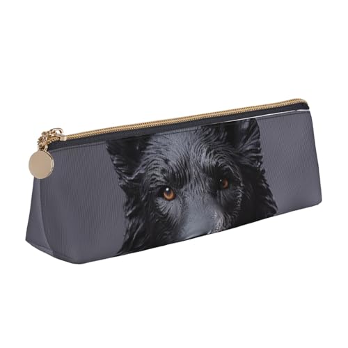 FHEBNDS Make-up-Tasche mit deutschem Schäferhund, großes Federmäppchen, ästhetisches Federmäppchen, Münztasche, Leder-Kosmetiktasche mit Reißverschluss, Büro-Organizer, Reiseutensilien, Schwarz von FHEBNDS