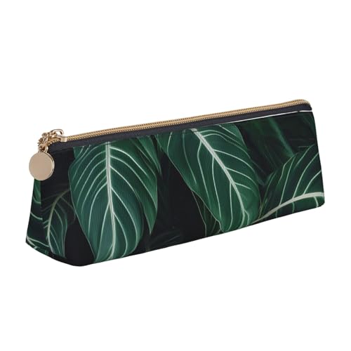 FHEBNDS Make-up-Tasche mit langen Blättern, für Damen und Herren, großes Federmäppchen, ästhetisches Federmäppchen, Münztasche, Leder-Kosmetiktasche mit Reißverschluss, Büro-Organizer, Reiseutensilien von FHEBNDS