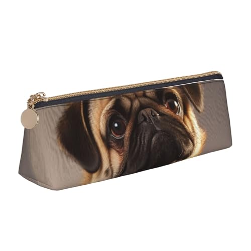 FHEBNDS Make-up-Tasche mit niedlichem Mops-Motiv für Damen und Herren, großes Federmäppchen, ästhetisches Federmäppchen, Münztasche, Leder-Kosmetiktasche mit Reißverschluss, Büro-Organizer von FHEBNDS