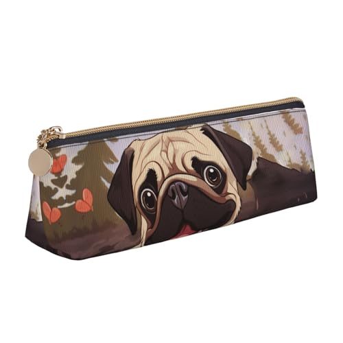 FHEBNDS Make-up-Tasche mit niedlichem Mops-Motiv für Damen und Herren, großes Federmäppchen, ästhetisches Federmäppchen, Münztasche, Leder-Kosmetiktasche mit Reißverschluss, Büro-Organizer von FHEBNDS