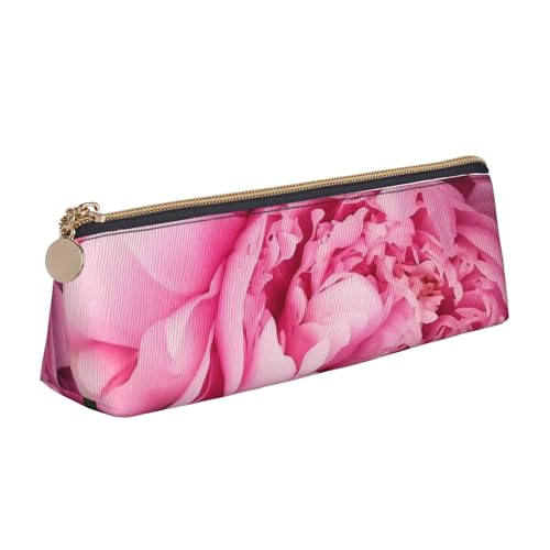 FHEBNDS Make-up-Tasche mit rosa Pfingstrosen, großes Federmäppchen, ästhetisches Federmäppchen, Münztasche, Leder-Kosmetiktasche mit Reißverschluss, Büro-Organizer, Reiseutensilien von FHEBNDS