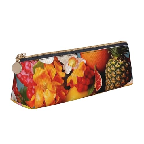 FHEBNDS Make-up-Tasche mit tropischen Früchten und Blumen, großes Federmäppchen, ästhetisches Federmäppchen, Münztasche, Leder-Kosmetiktasche mit Reißverschluss, Büro-Organizer, Reiseutensilien von FHEBNDS