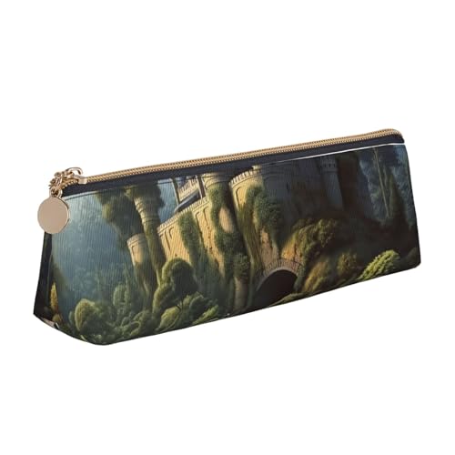 FHEBNDS Woods and Castle Make-up-Tasche für Damen und Herren, großes Federmäppchen, ästhetisches Federmäppchen, Münztasche, Leder-Kosmetiktasche mit Reißverschluss, Büro-Organizer, Reiseutensilien von FHEBNDS