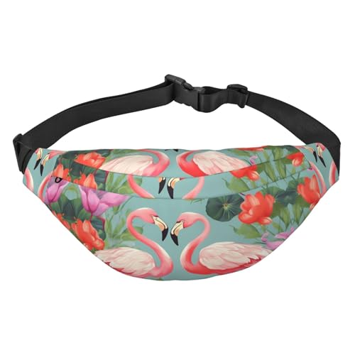 Flamingo Gürteltasche mit Blumenmotiv für Herren und Damen, modische Hüfttasche überall, Crossbody-Tasche, Geldbörse, Hüfttasche mit verstellbarem Riemen, wasserdichte Brusttasche für Reisen, Wandern, von FHEBNDS