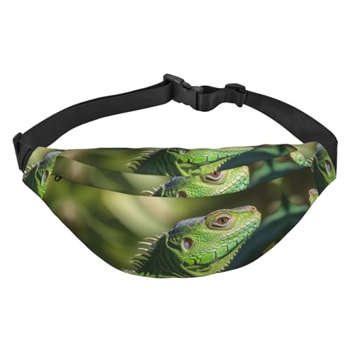 Green Lizard Bauchtasche für Herren und Damen, modische Hüfttasche, Crossbody-Tasche, Geldbörse, Hüfttasche mit verstellbarem Riemen, wasserdichte Brusttasche für Reisen, Wandern, Sport, Schwarz, von FHEBNDS