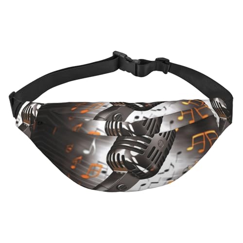 Gürteltasche mit Mikrofon mit Musiknoten für Männer und Frauen, modische Hüfttasche überall, Crossbody-Tasche, Geldbörse, Hüfttasche mit verstellbarem Gurt, wasserdichte Brusttasche für Reisen, von FHEBNDS