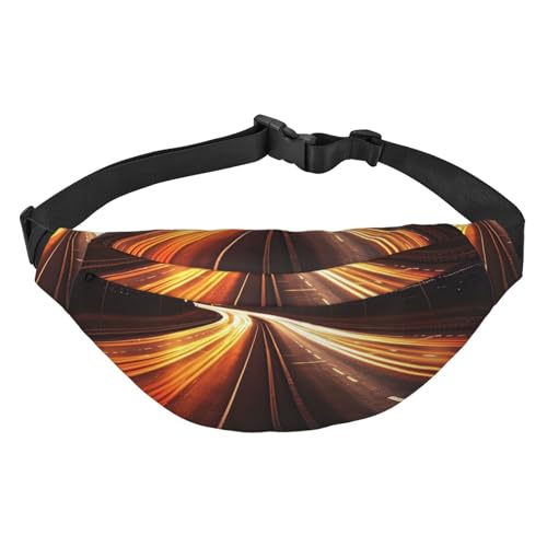 Highway Light Bauchtasche für Herren und Damen, modische Hüfttasche, Crossbody-Tasche, Geldbörse, Hüfttasche mit verstellbarem Riemen, wasserdichte Brusttasche für Reisen, Wandern, Sport, Schwarz, von FHEBNDS