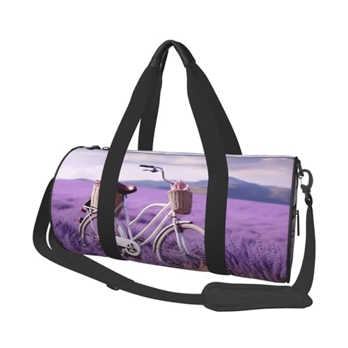 Lavender Field Bike Duffle Bag für Damen und Herren, persönliche Gegenstände, Reisetasche, Segeltuch, Wochenendtasche, Übernachtungstasche, leicht, Sporttasche, Sporttasche, Handgepäck, Schwarz Lavender Field Bike Duffle Bag für Damen und Herren, persönliche Gegenstände, Reisetasche, Segeltuch, Wochenendtasche, Übernachtungstasche, leicht, Sporttasche, Sporttasche, Handgepäck, Schwarz von FHEBNDS