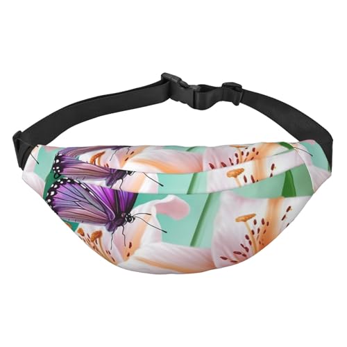 Lilies and Butterfly Gürteltasche für Damen und Herren, modische Hüfttasche, überall Crossbody-Tasche, Geldbörse, Hüfttasche mit verstellbarem Riemen, wasserdichte Brusttasche für Reisen, Wandern, von FHEBNDS