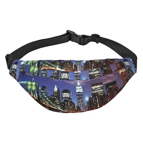 New York Night Bauchtasche für Herren und Damen, modische Hüfttasche, Crossbody-Tasche, Geldbörse, Hüfttasche mit verstellbarem Riemen, wasserdichte Brusttasche für Reisen, Wandern, Sport, Schwarz, von FHEBNDS