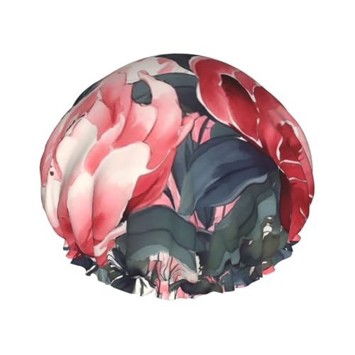 Peonies Spring Shower Cap Reusable Waterproof Shower Bonnet for Women Men Elastic Band Bath Hair Hat Double Layered Washable Bath Cap for All Hairstyles, Travel Friendly von FHEBNDS