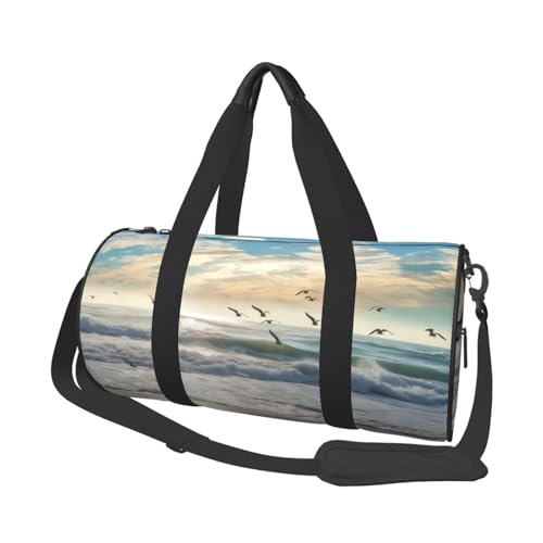 Reisetasche für Damen und Herren, Motiv: Wellen am Strand mit Seevögeln, persönliche Gegenstände, Reisetasche, Segeltuch, Wochenendtasche, Übernachtungstasche, leicht, Sporttasche, Sporttasche Reisetasche für Damen und Herren, Motiv: Wellen am Strand mit Seevögeln, persönliche Gegenstände, Reisetasche, Segeltuch, Wochenendtasche, Übernachtungstasche, leicht, Sporttasche, Sporttasche von FHEBNDS