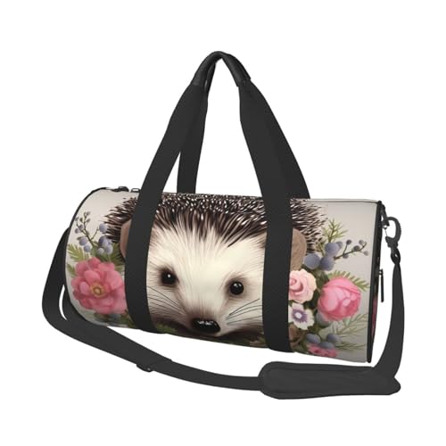 Reisetasche mit Igel im Blumenkranz, für Damen und Herren, persönliche Gegenstände, Reisetasche, Segeltuch, Wochenendtasche, Übernachtungstasche, leicht, Sporttasche, Handgepäck, Schwarz Reisetasche mit Igel im Blumenkranz, für Damen und Herren, persönliche Gegenstände, Reisetasche, Segeltuch, Wochenendtasche, Übernachtungstasche, leicht, Sporttasche, Handgepäck, Schwarz von FHEBNDS
