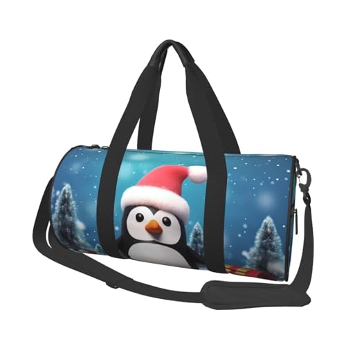 Reisetasche mit Weihnachts-Pinguin-Motiv für Damen und Herren, persönliche Gegenstände, Reisetasche, Segeltuch, Wochenendtasche, Übernachtungstasche, leicht, Sporttasche, Handgepäck, Schwarz von FHEBNDS