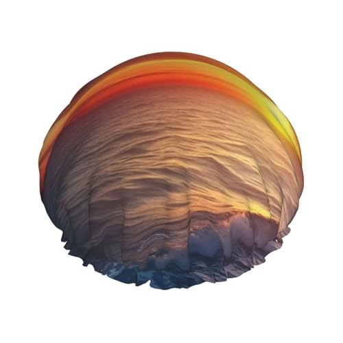 Sea and sunset Shower Cap Reusable Waterproof Shower Bonnet for Women Men Elastic Band Bath Hair Hat Double Layered Washable Bath Cap for All Hairstyles, Travel Friendly von FHEBNDS