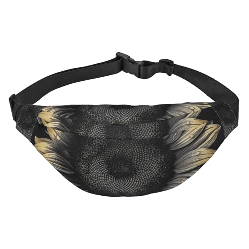 Sonnenblumen-Gürteltasche für Herren und Damen, modische Hüfttasche, Crossbody-Tasche, Geldbörse, Hüfttasche mit verstellbarem Riemen, wasserdichte Brusttasche für Reisen, Wandern, Sport, Schwarz, von FHEBNDS