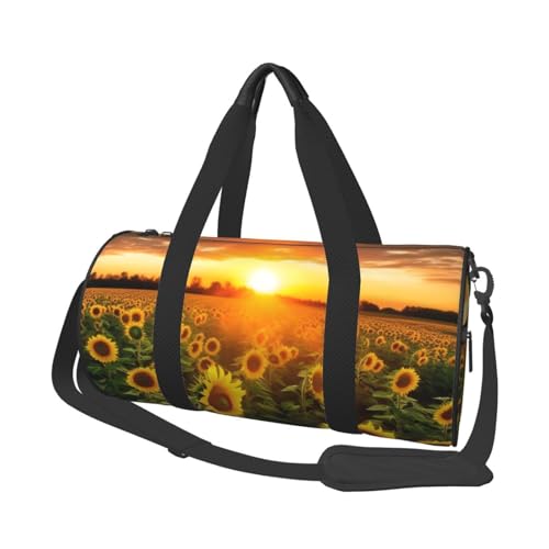 Sunflower Field Sunset Duffle Bag für Damen und Herren, persönliche Gegenstände, Reisetasche, Segeltuch, Wochenendtasche, Übernachtungstasche, leicht, Sporttasche, Handgepäck, Schwarz, Einheitsgröße Sunflower Field Sunset Duffle Bag für Damen und Herren, persönliche Gegenstände, Reisetasche, Segeltuch, Wochenendtasche, Übernachtungstasche, leicht, Sporttasche, Handgepäck, Schwarz, Einheitsgröße von FHEBNDS