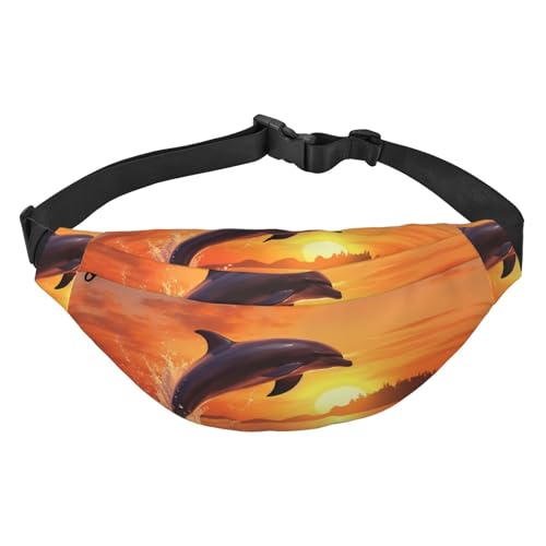 Sunset Delphin Bauchtasche für Herren und Damen, modische Hüfttasche überall, Crossbody-Tasche, Geldbörse, Hüfttasche mit verstellbarem Riemen, wasserdichte Brusttasche für Reisen, Wandern, Sport, von FHEBNDS